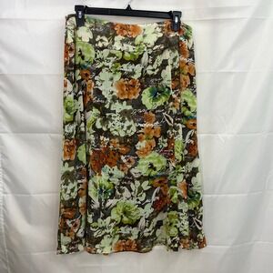 Vintage Requirements green brown lined‎ flowy zip a-line floral skirt ankle 16
